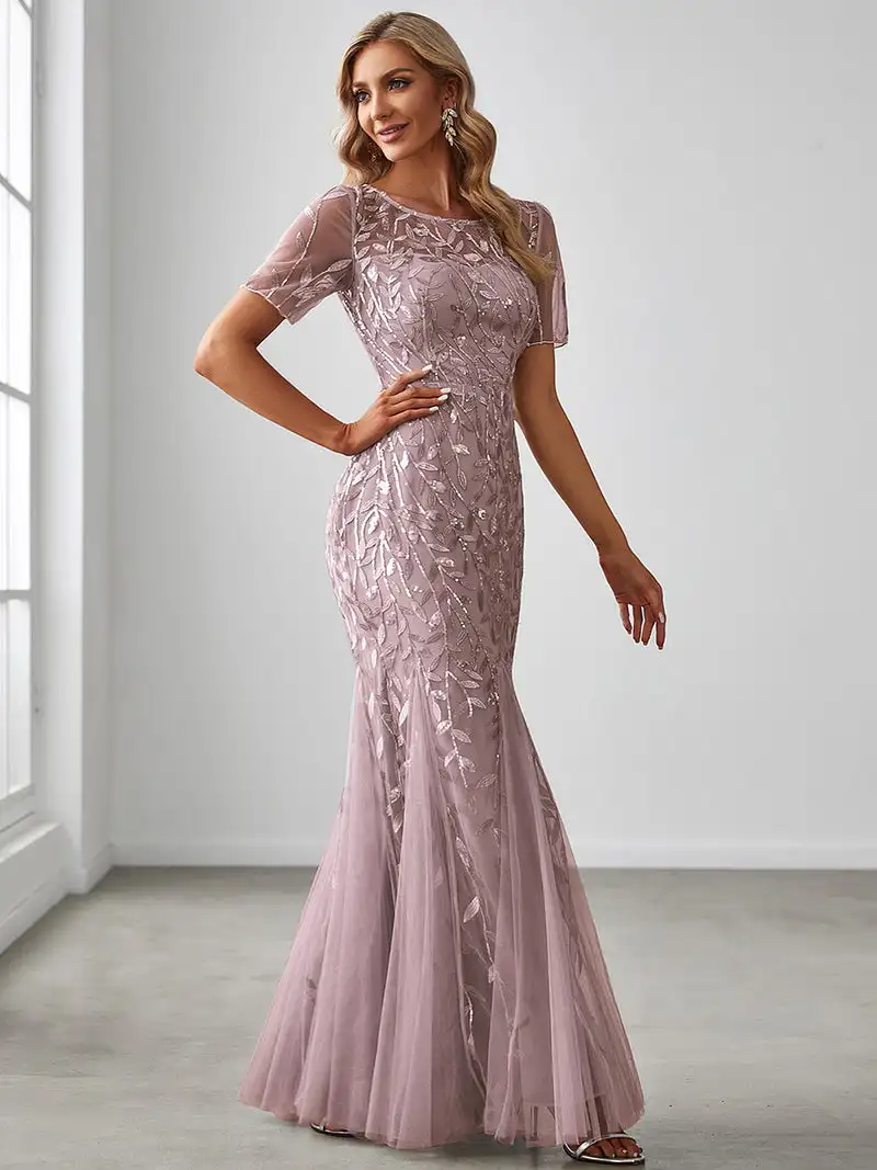 Elegant Evening Dress Sequin Print Fishtail Tulle Dresses for Party 2024 Ever Pretty of Lilac Sequin tulle Bridesmaid Dresses