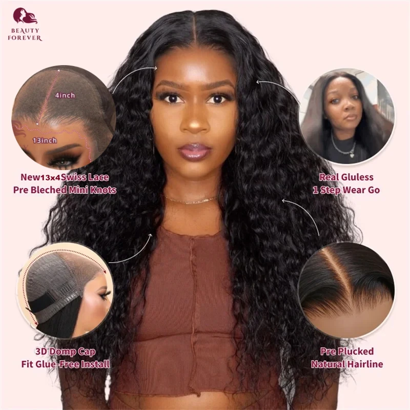 Beautyforever 7x5 Pre Everything Water Wave Glueless Human Hair Wigs Wear Go Glueless Wig Ready to Wear HD Lace Front Wig