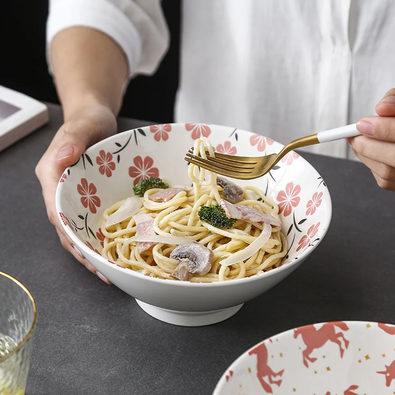 GANAZONO Juego de cuencos de cerámica para ramen japonés coreano, cuencos  de fideos grandes, cuencos de porcelana Pho cuencos de sopa con palillos