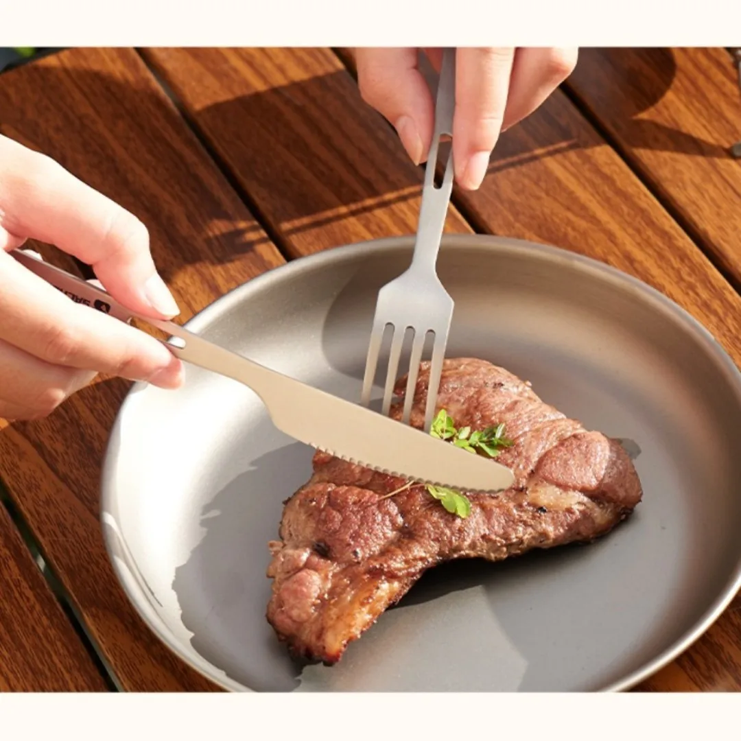 Pure Titanium Tableware Knife Fork Spoon Chopsticks Family Camping Cutlery Set Outdoor Portable Lightweight Cutlery for Picnic