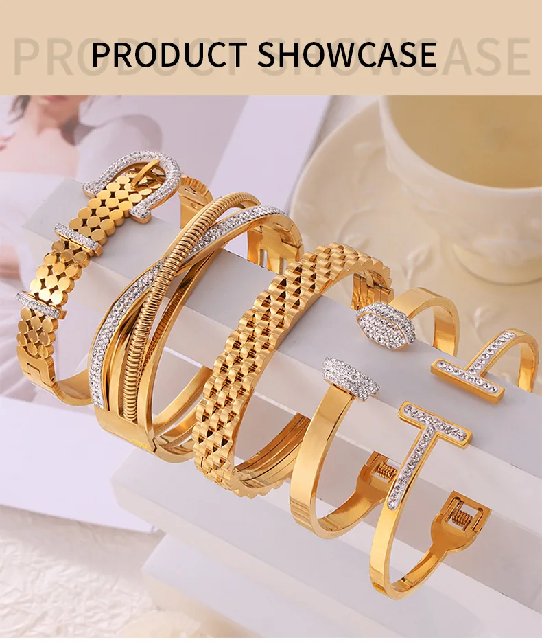 Gürtel Design trend ige Edelstahl Zirkonia Armband für Frauen Vintage glänzende Oberfläche Armreif Luxus schmuck – Detail 1