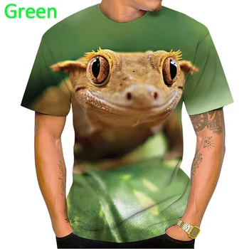 2022 여름 시리즈 귀여운 Gecko 게 코 재미 있은 3D 인쇄 반팔 Tshirt 도마뱀 인쇄 남여 캐주얼 라운드 넥 t-셔츠