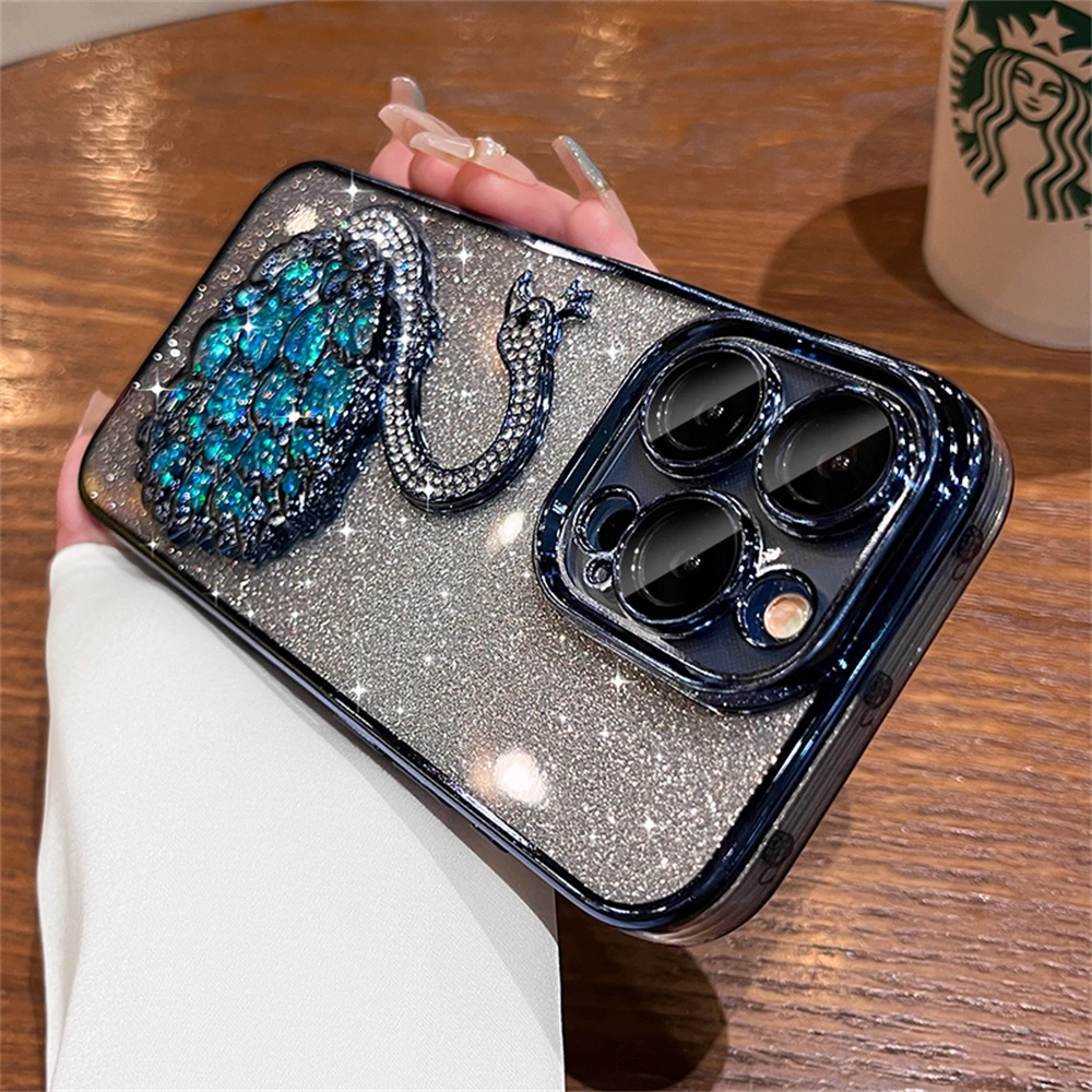 Elegant Bling Glitter Swan Diamond Clear Phone Case - Soft Silicone Shockproof Cover