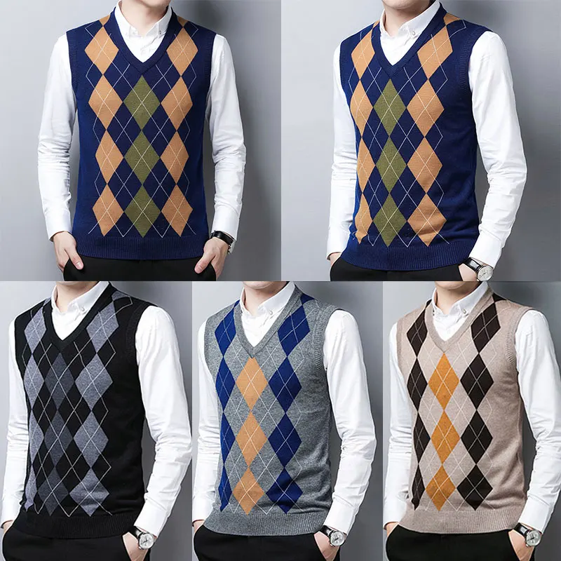 

Top Men's Clothing New Pattern V-neck Cardigan Vest Sweater Men's Clothing Tank Top Pullover Sleeveless Sweater Knitted Tops