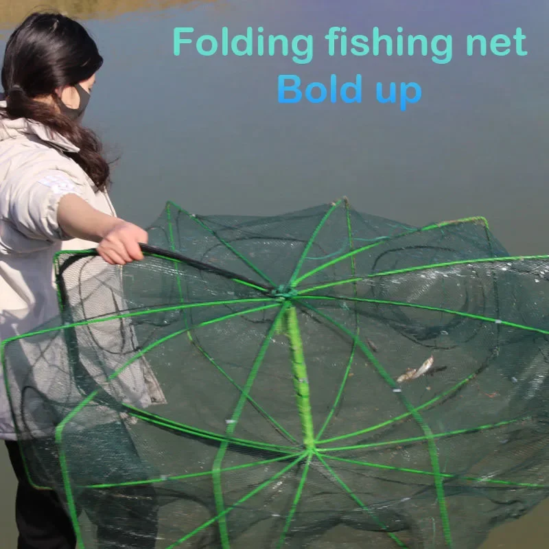 Folded Hexagon Octagon 8 Hole Hand Fishing Net Casting Nets Fishing Net Crayfish Shrimp Catcher Tank Trap Cage Mesh Tool Mesh