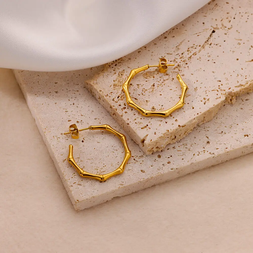 Stainless Steel Bamboo Hoop Earrings for Women