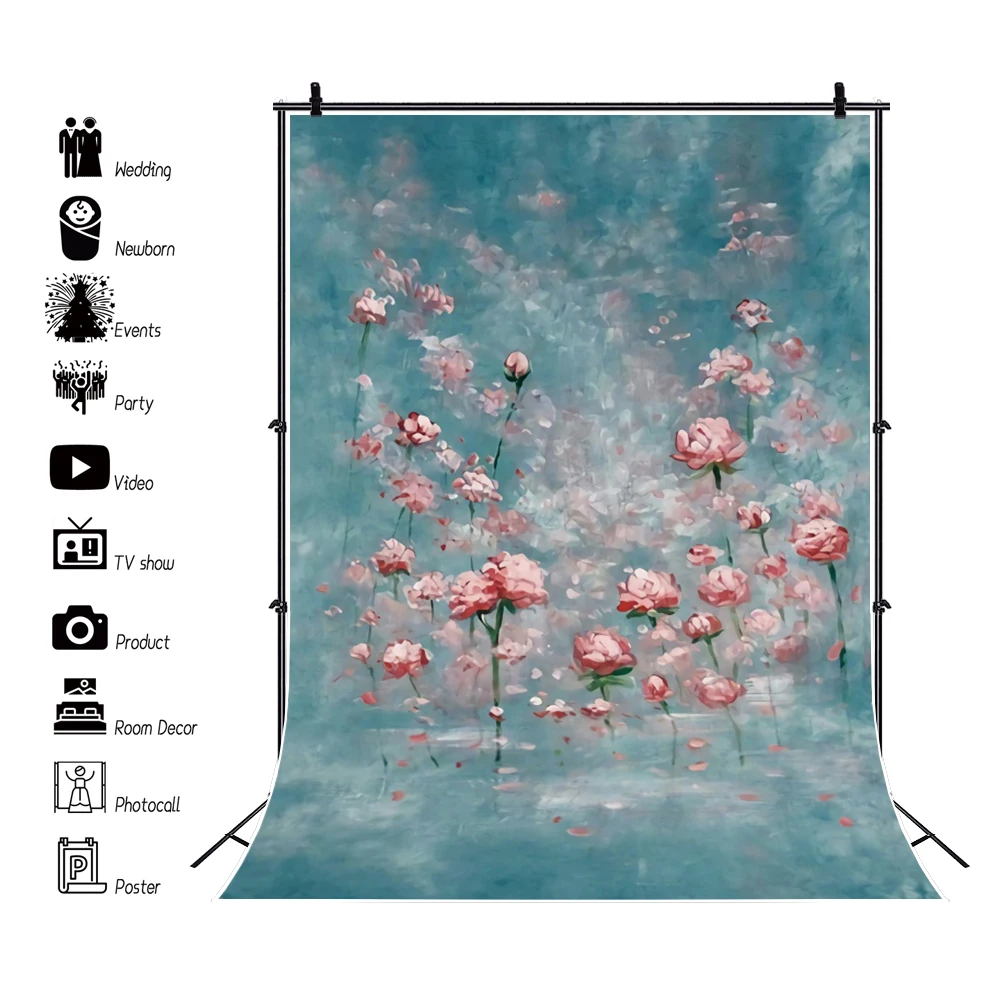 

Laeacco Seamless Oil Painting Painting Summer Lotu Photography Backdrop Newborn Baby Shower Portrait Background for Photo Studio