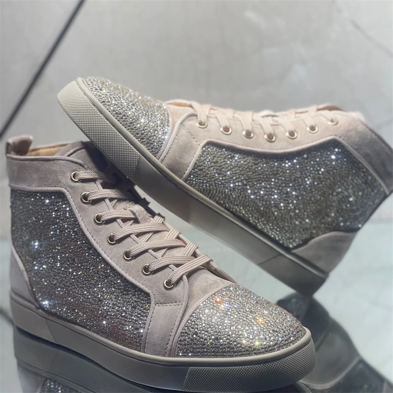 

Luxury Designer Men's Diamonds Leather High Top Sneakers For Women's Fashion Brands Casual Breathable Trainers Red Bottoms Shoes