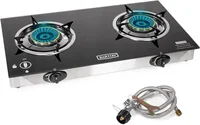 Double Burner Stove w/Auto Ignition LPG Tempered Glass Outdoor Propane Portable Camping Range 2-Burner Gas Burner 1