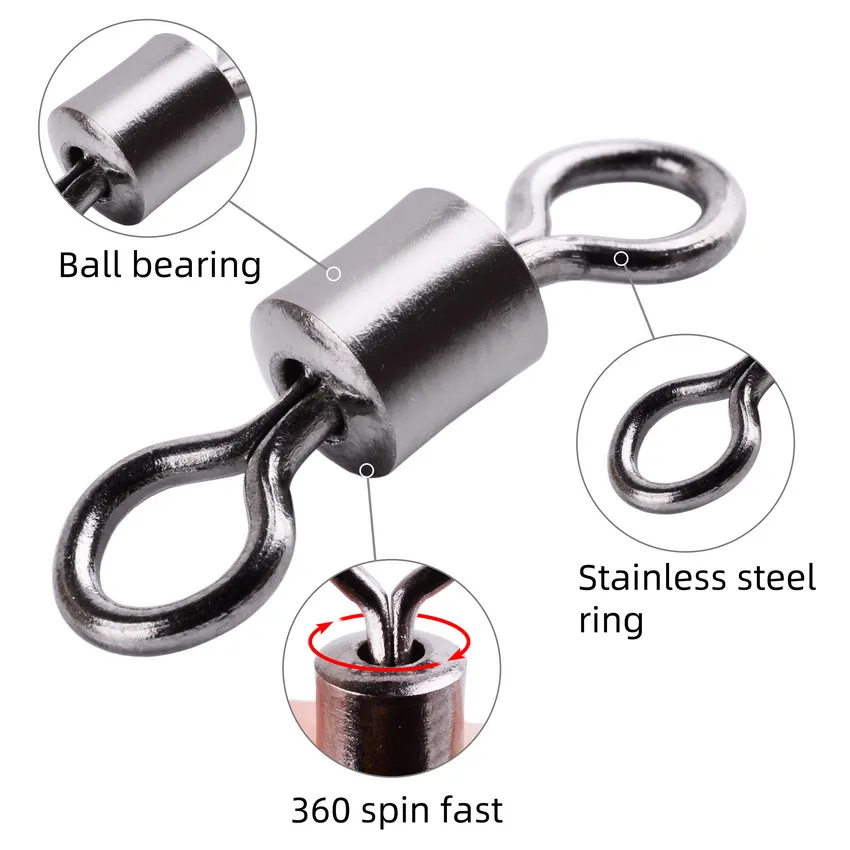 50pcs/box Fishing Barrel Bearing Rolling Swivel Solid Ring Lures Connector  11 Size Fishing Tackle Accessories Fish Tool