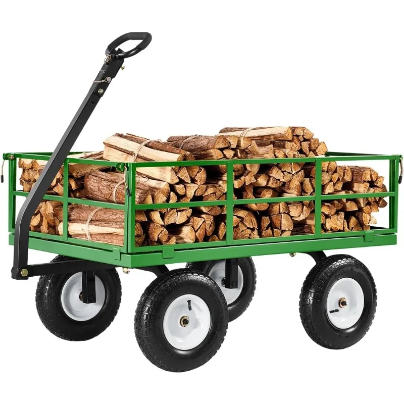 VEVOR 1200 Lbs Steel Garden Cart, Heavy Duty Pullable Garden Wagon Yard Cart, Mesh Removable Sides and 180&deg;Rotating Handle