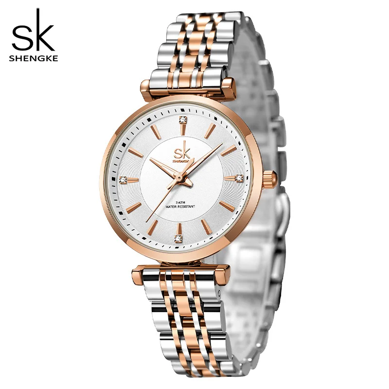 

Fashion Relogio Women Feminino Shengke Watches sk Rose Golden Stainless Steel Woman's Quartz Wristwatches Ladies Colorful Clock