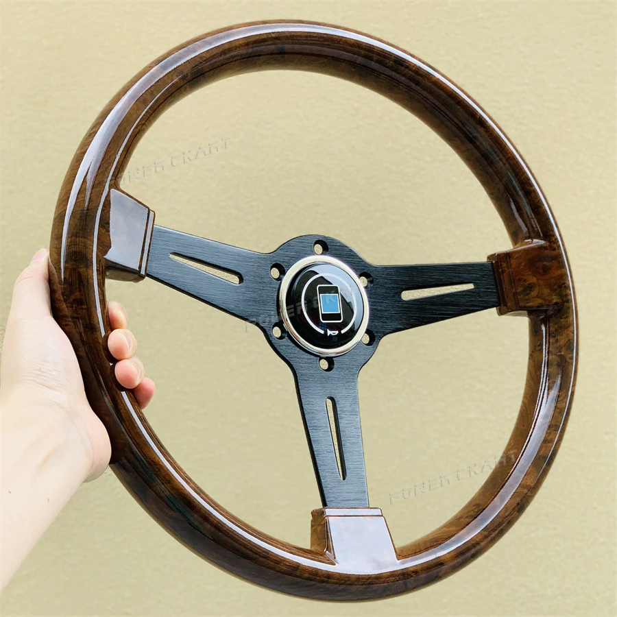 パーツ ALL WOOD Steering Wheel 14inch JDM Wood Steering Wheel Unversal Karting Sport Wooden