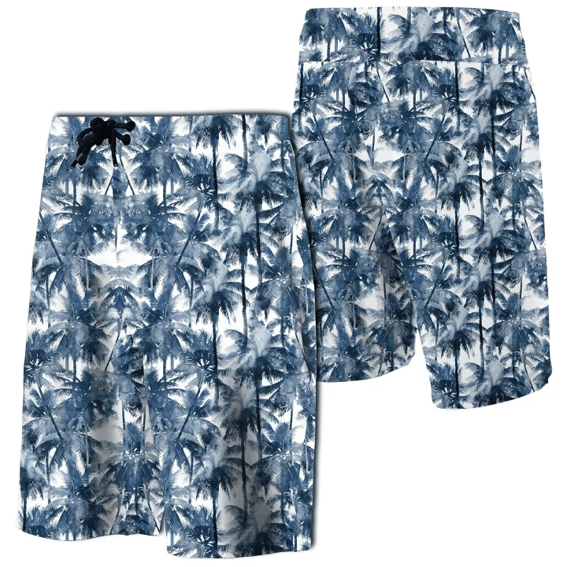 New Floral Shorts Palm Trees Leaves Seamless Board Shorts Men Hawaii Beach Shorts Swim Trunks Women Vacation Short Pants 3