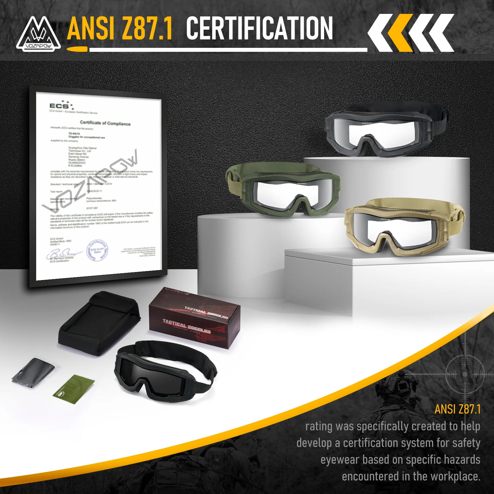 Vozapow Airsoft Tactical Goggles Professional Impact Resistant Safety Anti Fog Sunglasses UV400 Mountaineering Shooting Glasses