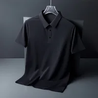 Polo d'été en soie glacée M-8XL, T-shirt haut de gamme, couleur unie, nouveau, manches courtes, sans traces, décontracté, à revers, pour homme, coupe fine, style affaires 3