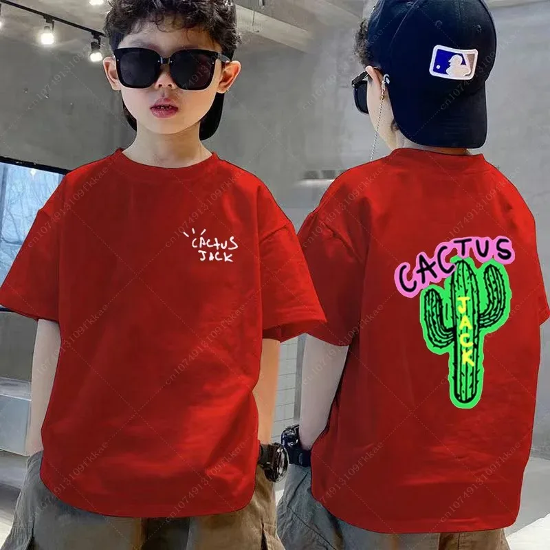 2024 Rapper Cactus Jack Graphic Cotton T Shirt Kid Boy Girls Hip Hop Tee Fashion Short Sleeve Shirt Summer Oversized Cotton Tops 3