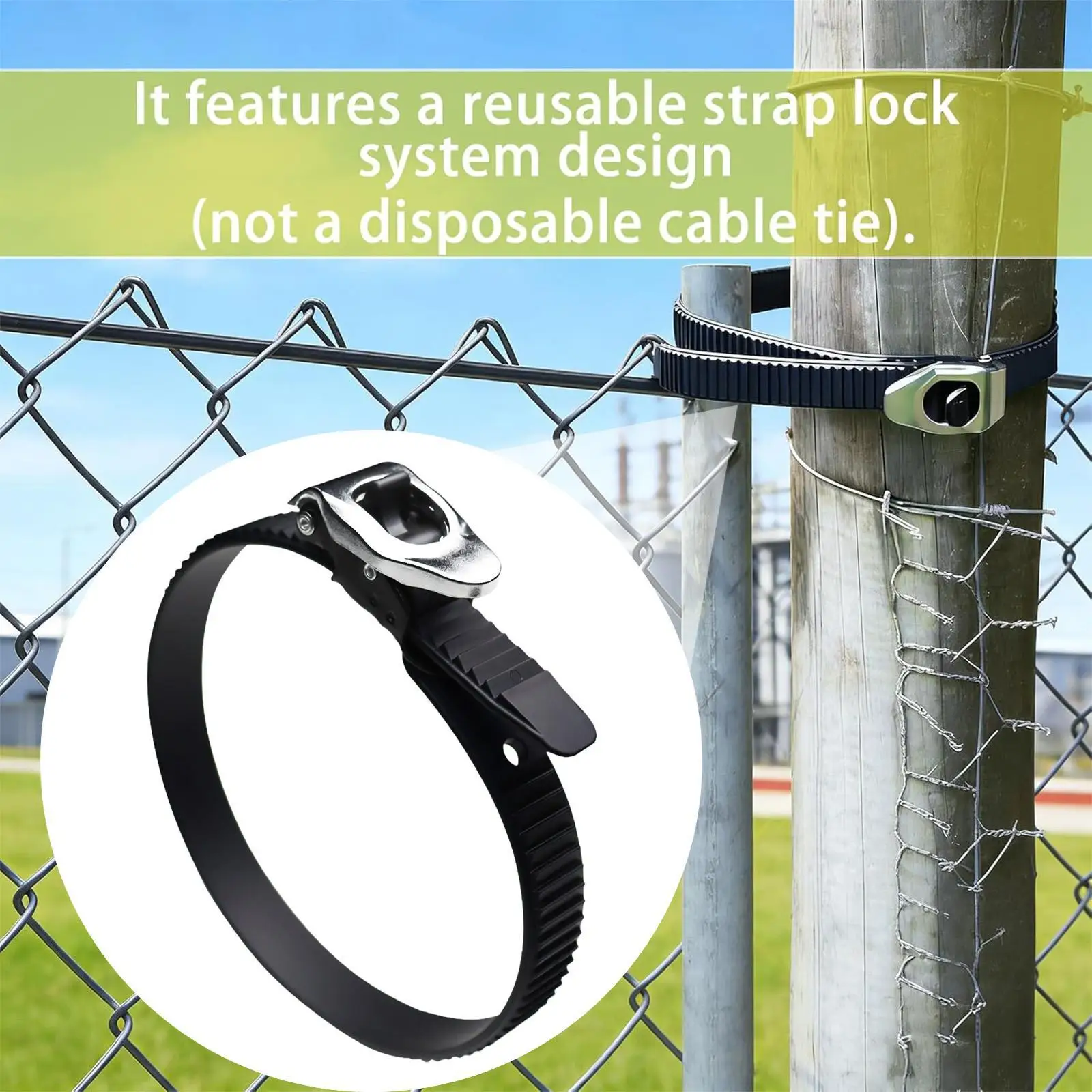Heavy Duty Cable Strap Ratchet Buckle Reusable Nylon Tie Down for Outdoor Fencing Gates Vehicle Trailers Cargo