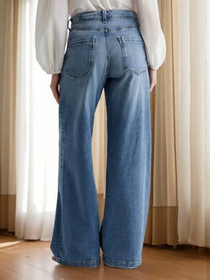 Nouveau Jean Large Femme Taille Haute Extensible Coupe Droite en Denim Délavé Style Décontracté Streetwear Ample 2026