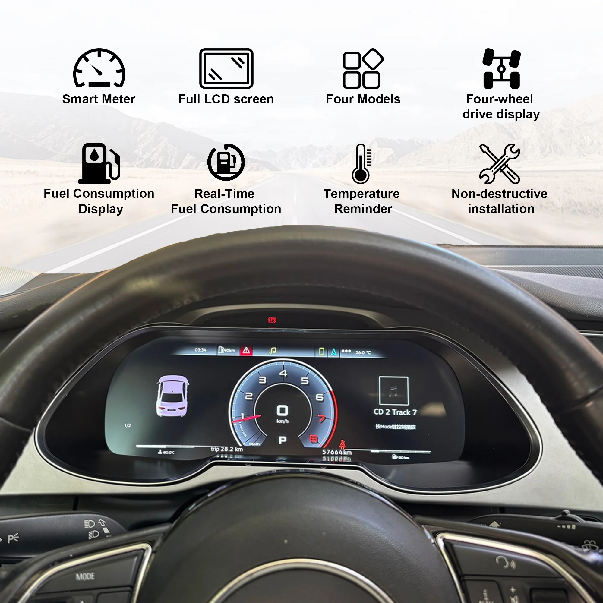 아우디 A4 2013-2016용 디지털 계기판 iOS CarPlay 안드로이드 오토 속도계, 대시보드, 게이지, 12.3HD 가상 조종석 LCD