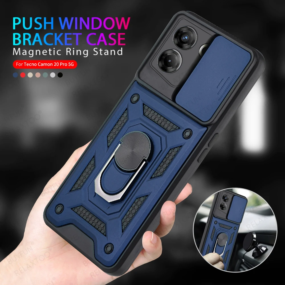 Per Tecno Camon 20 Pro 5G Custodia Slide Camera Cover Antiurto Pova 5 Camon20Pro 20Pro Pova5 Supporto Magnetico Per Auto Heavy Duty Coque