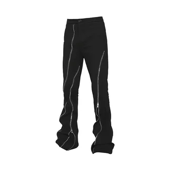 2024 Men's Black Color Hip Hop Zipper Segmentation Jeans Men Pants Slim Fit Streetwear Fashion Zipper Casual Pants for Men S-3XL 1