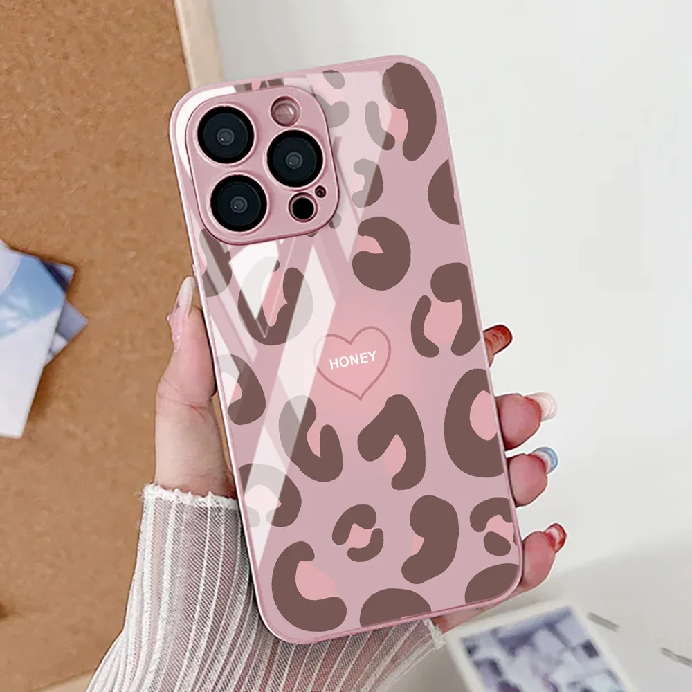 Leopard Print Tempered Glass Phone Case