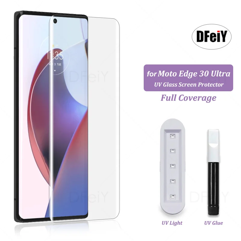 

DFeiY UV Glass for Motorola Edge 30 Ultra Full Coverage UV Screen Protector for Moto Edge 30 Ultra Tempered Glass Film