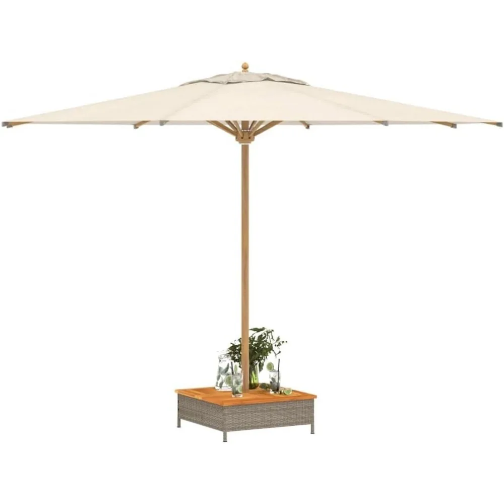 Parasol Base Cover and Coffee Table, Gray PE Rattan with Acacia Wood Top, Durable and Stylish 27.6" x 27.6" x 9.8" 5