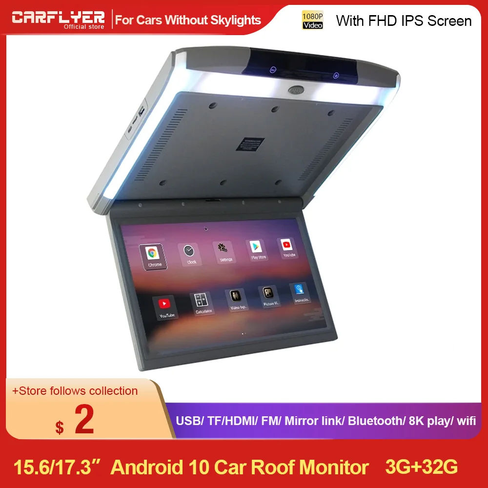 

15.6 Inch Display Digital Screen Android10.0 Car Roof Monitor LCD Flip Down Screen Overhead Multimedia Video Ceiling Roof Mount