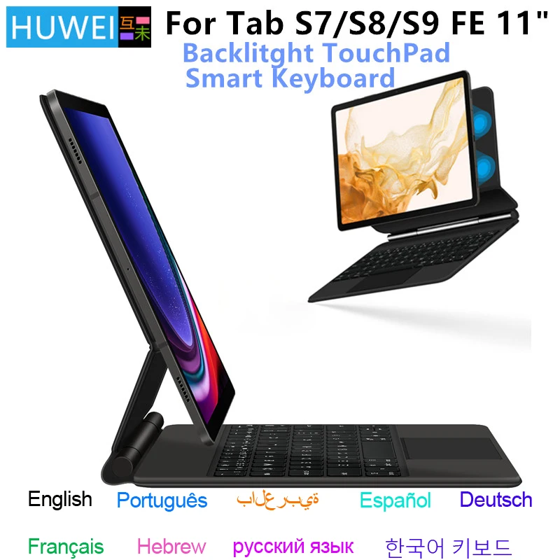 Backlight Magic Keyboard para Samsung Galaxy Tablet Case Alemão Espanhol Português Tab s9 fe s8 s7 11