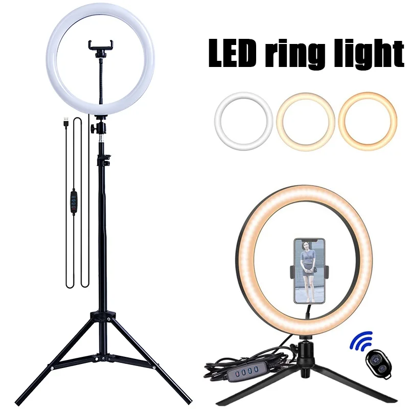 Dimmable LED Selfie Ring Light with Tripod and Bluetooth Remote for Enhanced Photography and Video Recording