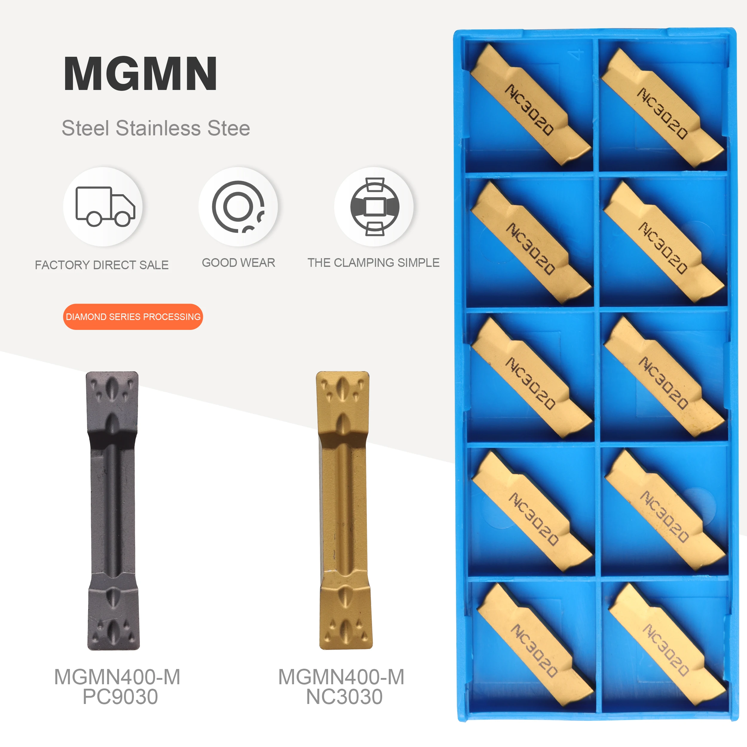 

10PCS MGMN400 M PC9030/NC3020/NC3030 4mm grooving carbide inserts MGMN400-M lathe cutter turning tool Parting and grooving tool