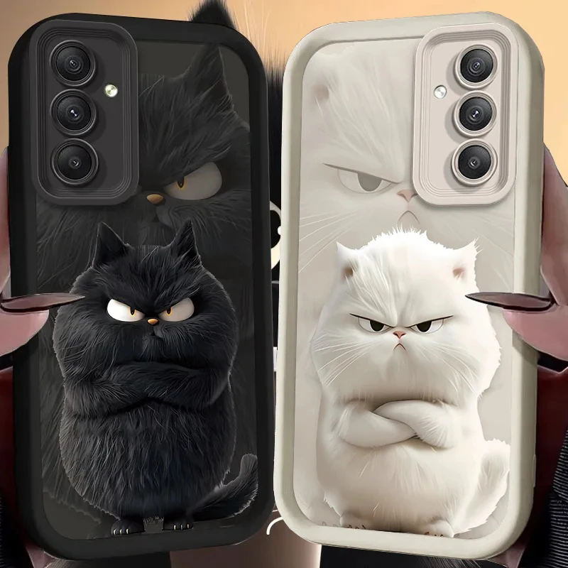 Sleek Black & White Plush Cat Design Phone Case