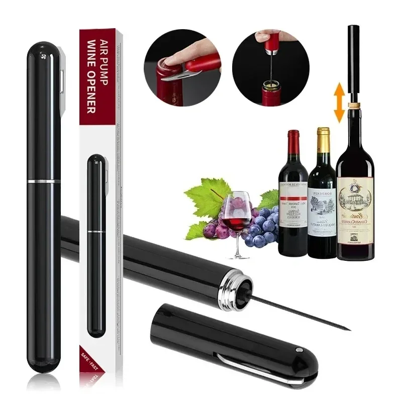 1Pc Black Stainless Steel Wine Air Pressure Corkscrew Cork Remover Air Pump Wine Bottle Opener Safety Portable Corkscrew bottle opener