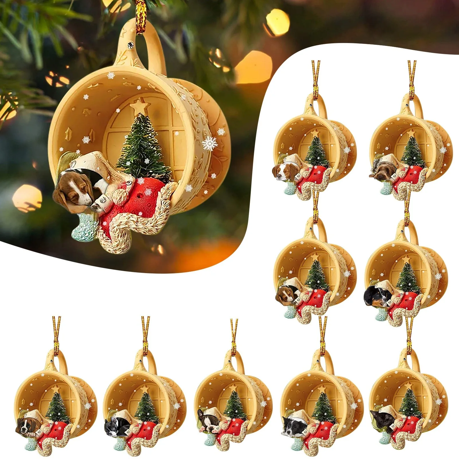

Creative Christmas Tree Decorations Sleeping Dog Christmas Scene-sleeping In Cup Hanging Pendants Navidad Car Home Ornaments
