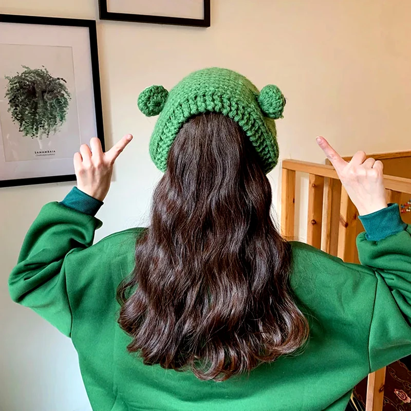 Winter Korean Style Hat Frog Crochet Knitted Hat Knitted Beanies Hats For Women Gift Baby Anime Photography Prop Party