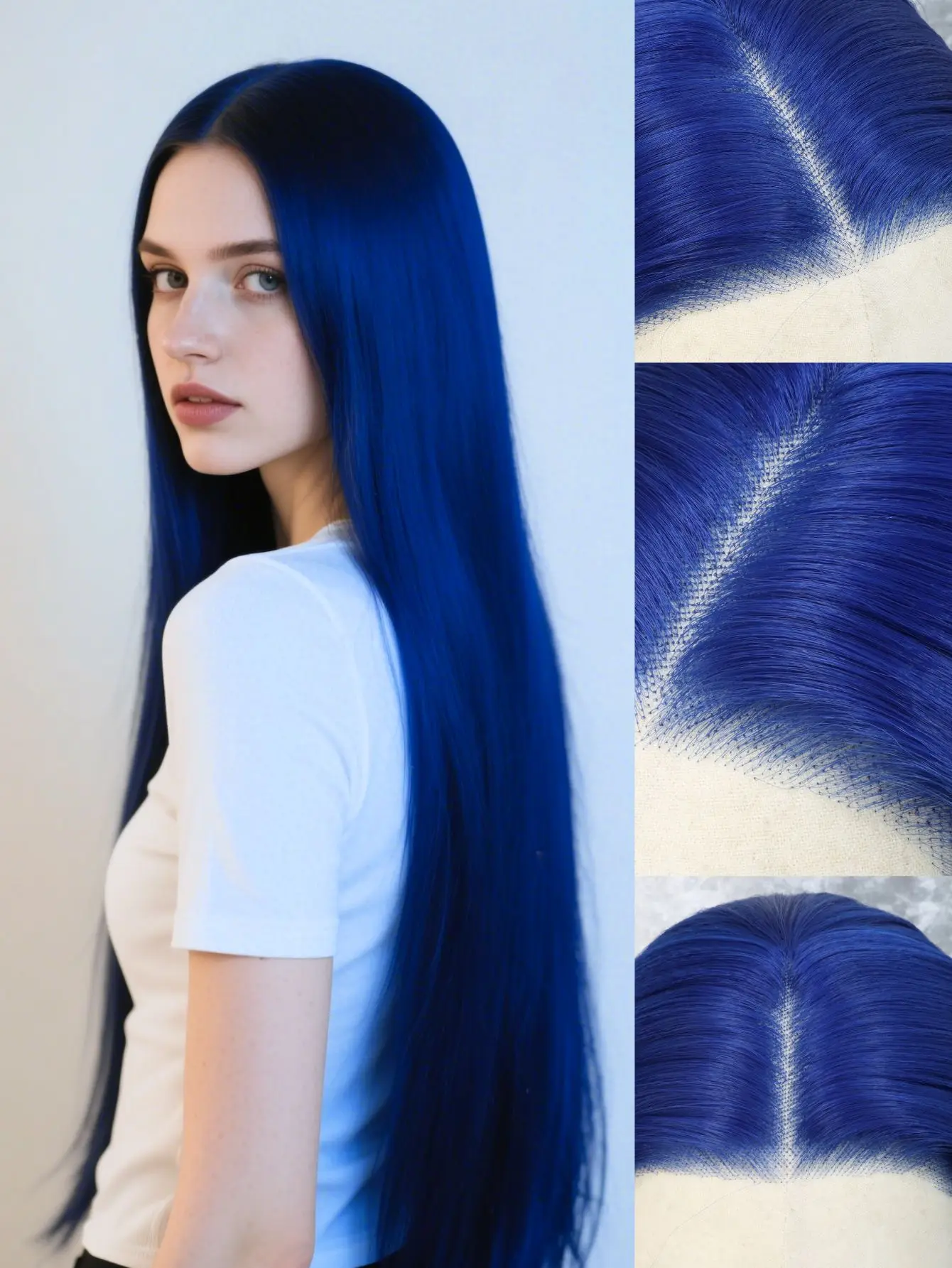 13x4 HD Lace Front Wigs - Navy Blue Synthetic Hair | 24" Long Silky Straight for Fashion Women | Pre-Plucked Hairline | Daily &