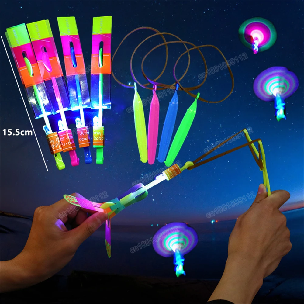 

5Pcs Amazing Light Toy Outdoor Night Luminous Slingshot Toys Arrow Helicopter Flying Rubber Band Catapult Kids Party Fun Gifts