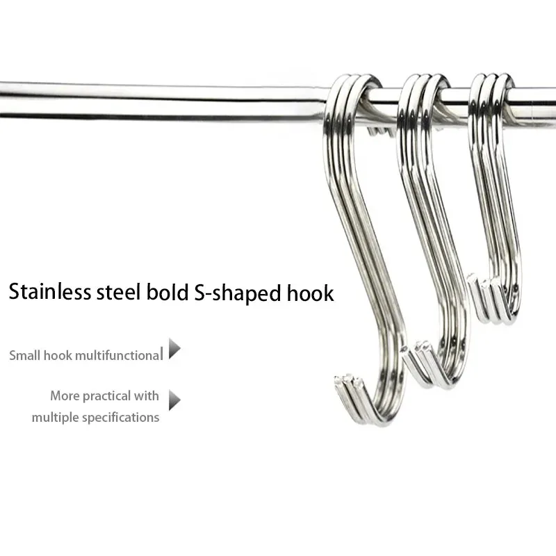 5/10/20PCS Stainless Steel S Shaped Hook Kitchen Bathroom Clothing Hooks Multi-functional Metal Hanging Hook Railing Hanger Bags 5