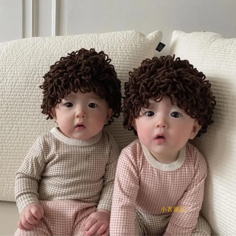Shining Baby Photo Wig Cap kids Baby Photo Instant Noodle Cap Explosion Knitted Cute Cap Shooting Props