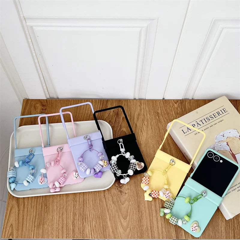 Charming Macaron Solid Color Phone Case with Hinge Ring and Love Charm