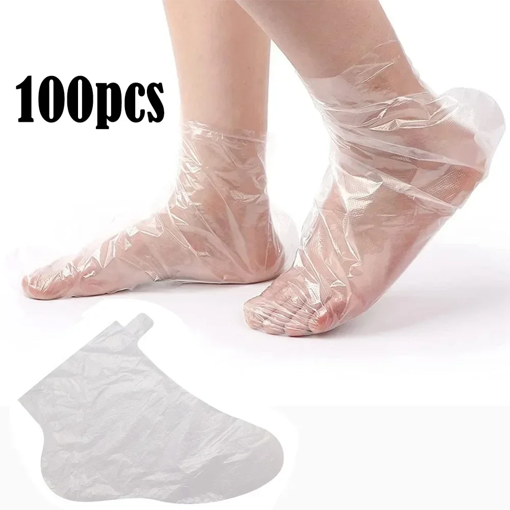 Disposable Foot Mask 100Pcs – Transparent PE Moisturizing Bags, Detox SPA Pedicure Tools for Infection Prevention