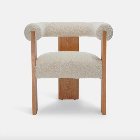 Modern Mid-century Oak Wood Front And Back With Solid Wood Frame Eldon Arm DIning Chair With Boucle Fabric Armchair
