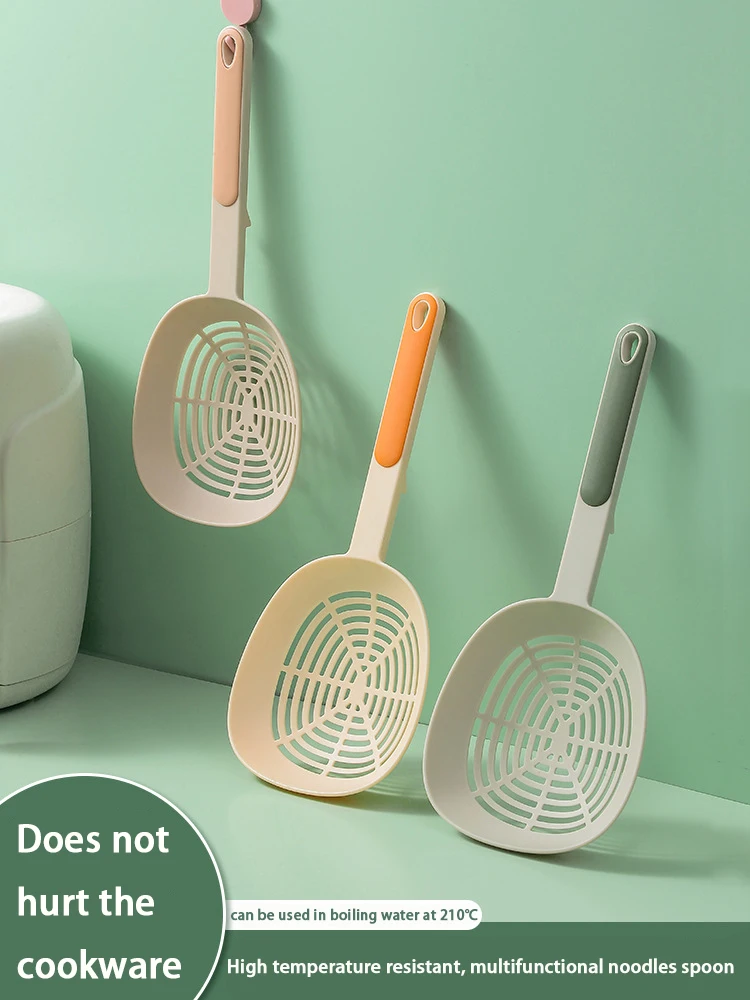 

High Temperature Resistance Large Colander Kitchen Long-Handled Noodle Dumpling Filter Spoon Food-Grade Vegetable Draining Spoon
