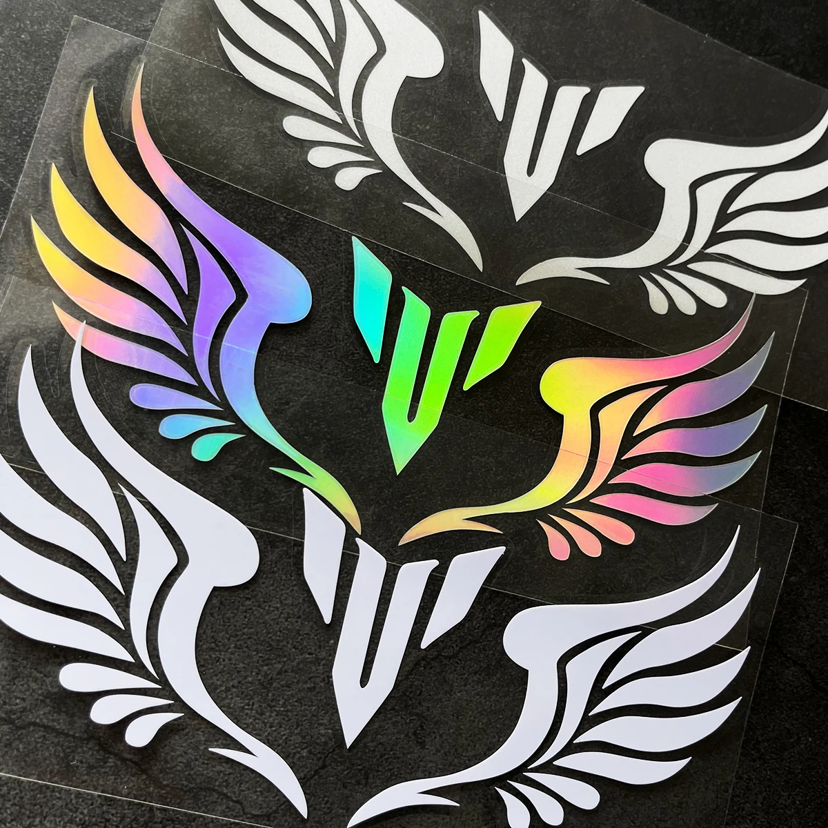 MT wing logo decal laser rainbow finish