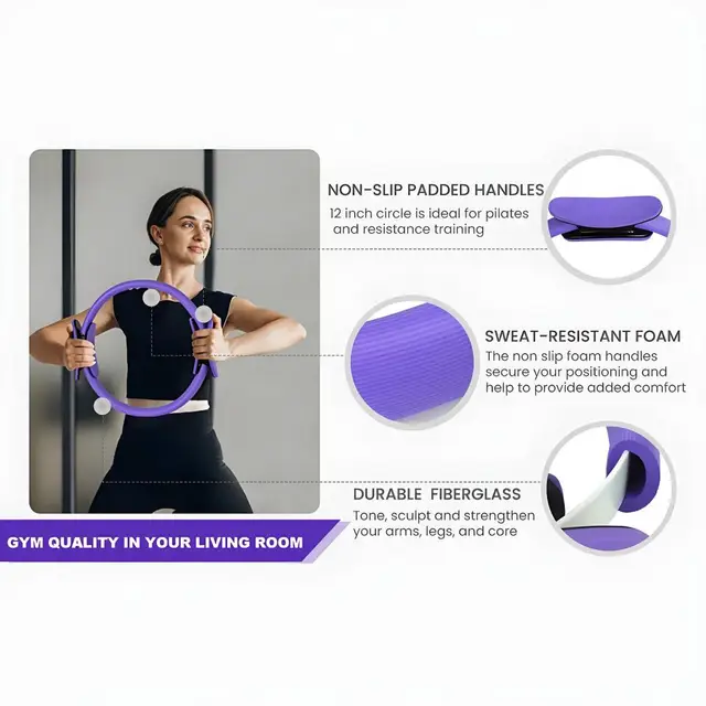 Yogaring, Pilates Ring Cirkel Fitnessring Oefenring met Handgreep voor Thuistraining (PURPLE