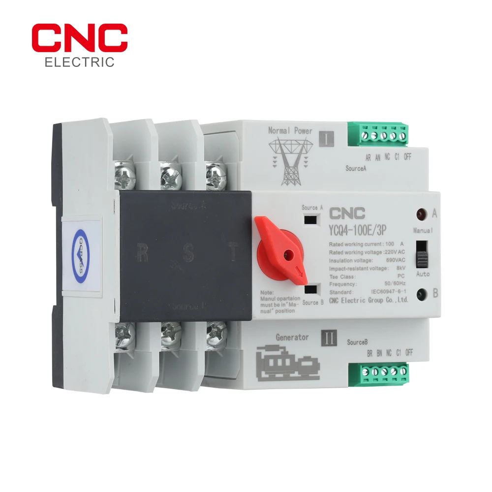 Transfer Switch CNC YCQ4-100E 2P 3P 4P Din Rail ATS Dual Power Automatic Electrical Selector Uninterrupted Power