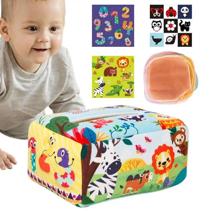 

Magics Tissue Box Toy Baby Montessori Educational Learning Toys Pull Along Tissues Box Colorful Sensory Tissues Box Toy For Kid