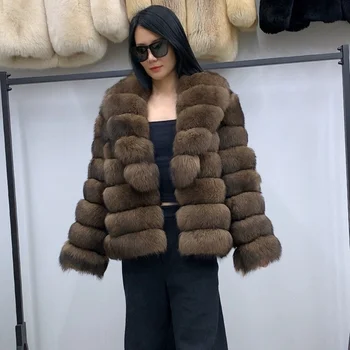 Cappotto di pelliccia da donna di nuova moda Giacca di pelliccia di volpe naturale reale Colore zibellino Cappotto caldo invernale Pelliccia intera Capispalla spessa Abbigliamento 1